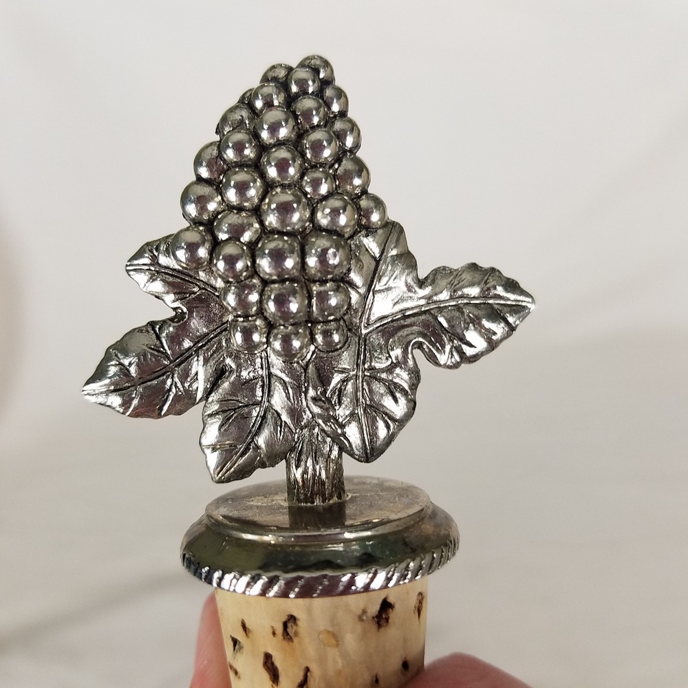 Wine Bottle Stopper Silver New Grape Cluster leaves Metal Cork barware Tuscan